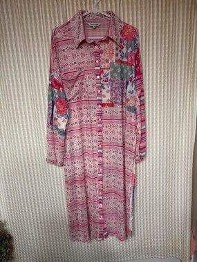 Davi Dani Pink Patchwork Button-Down tunic